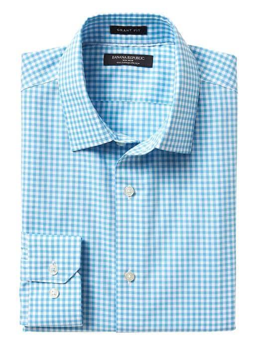 Banana Republic Mens Grant Fit Non Iron Stretch Gingham Shirt - Blue Tropic