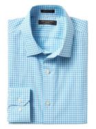 Banana Republic Mens Grant Fit Non Iron Stretch Gingham Shirt - Blue Tropic