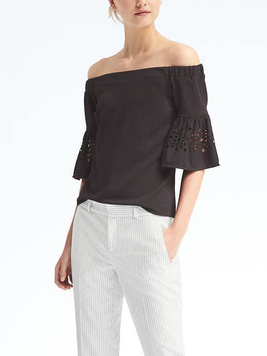 Banana Republic Womens Lasercut Crepe Off Shoulder Top - Black