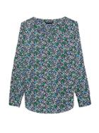 Banana Republic Womens Petite Floral Soft Satin Perfect Tunic Top Blue Print Size Xs