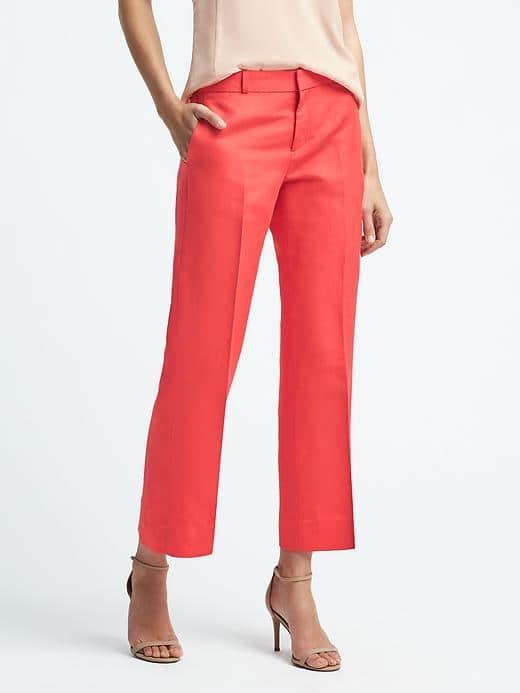 Banana Republic Logan Fit Linen Blend Pant - Bright Coral