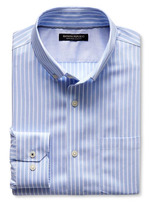 Banana Republic Mens Camden Fit Non Iron Blue Stripe Shirt Size L Tall - Light Blue