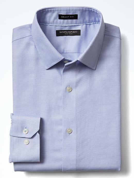 Banana Republic Mens Grant Fit Non Iron Birdseye Shirt - Blue
