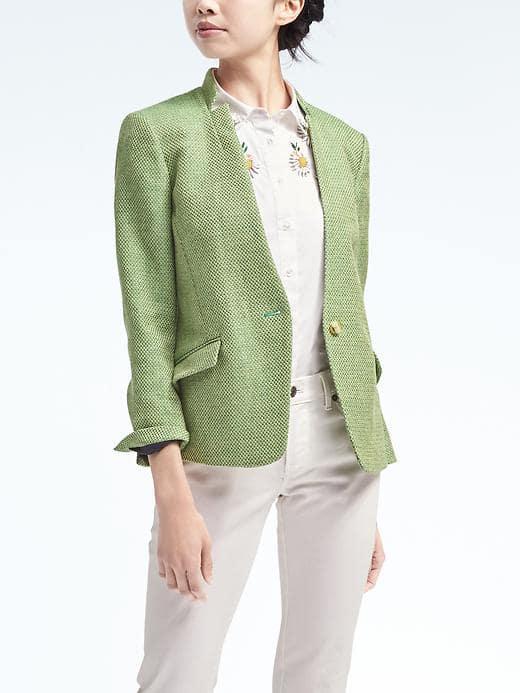 Banana Republic Womens Stand Collar Tweed Blazer - Iguana