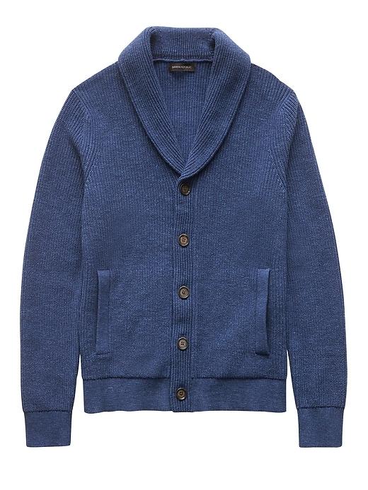 Banana Republic Mens Cotton Shawl-collar Cardigan Sweater Blue Whale Size Xs