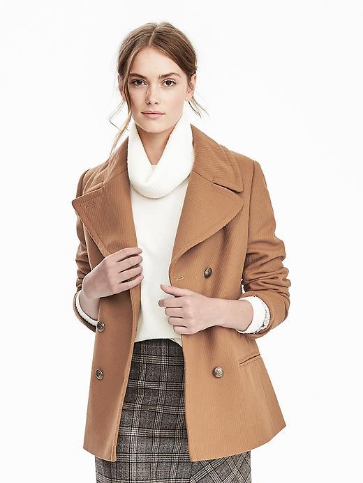 Banana Republic Womens Melton Classic Peacoat Size L Tall - Brown