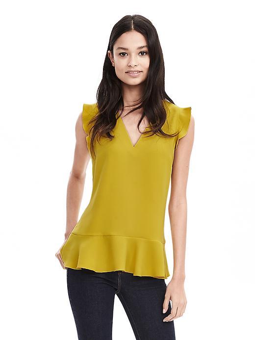 Banana Republic V Neck Ruffle Tank Size L Petite - Bright Celery