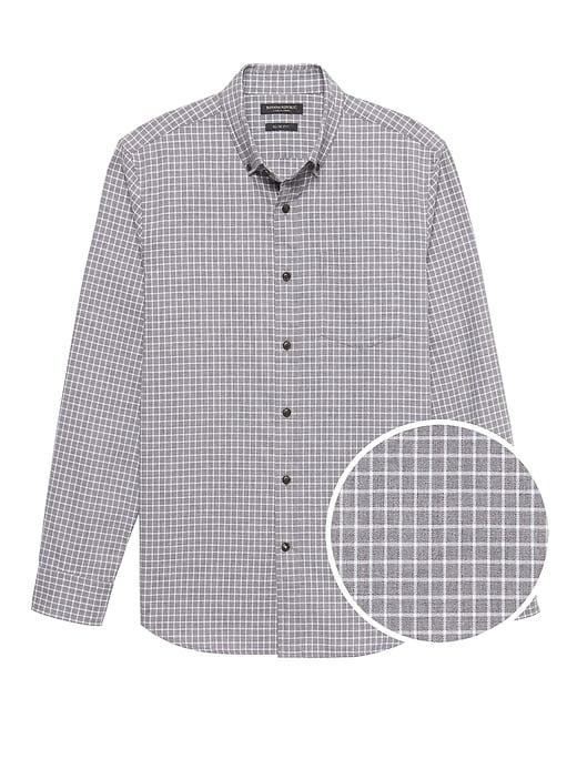 Banana Republic Mens Grant Slim-fit Luxe Flannel Grid Shirt Light Gray Size L