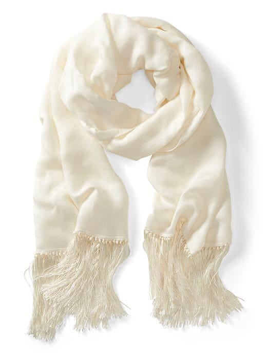 Banana Republic Womens Jacquard Fringe Rectangular Scarf - White