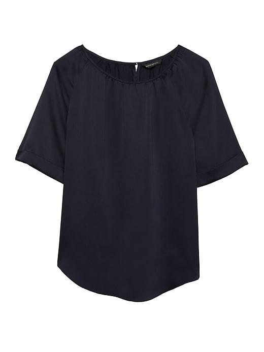 Banana Republic Womens Hammered Satin Rouche-neck Top Navy Size S