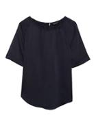 Banana Republic Womens Hammered Satin Rouche-neck Top Navy Size S