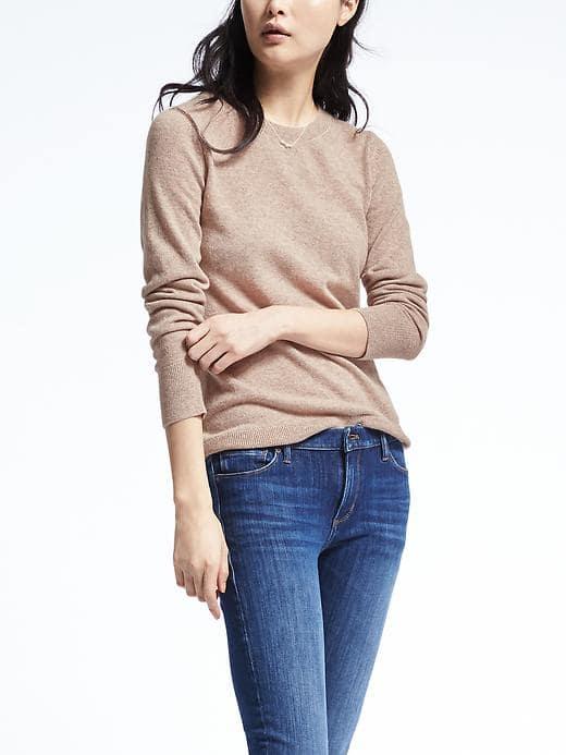 Banana Republic Womens Italian Cashmere Blend Rope Trim Pullover - Taupe