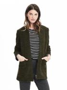 Banana Republic Womens Zip Front Collarless Boucle Coat Size L - Green