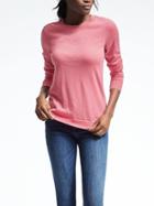 Banana Republic Womens Extra Fine Merino Wool Scallop Crew Pullover - Peach Sorbet