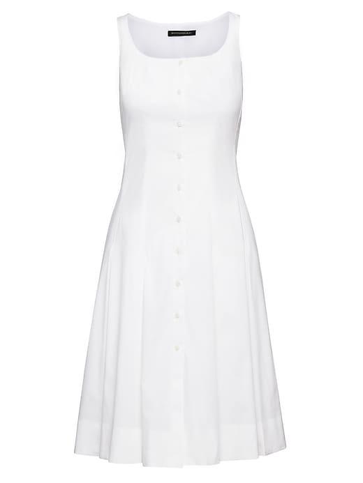 Banana Republic Womens Super-stretch Button-down Fit-and-flare Dress White Size 2