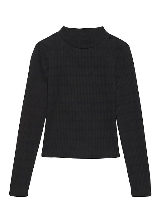 Banana Republic Womens Ribbed Crop Mock-neck T-shirt Black Size S