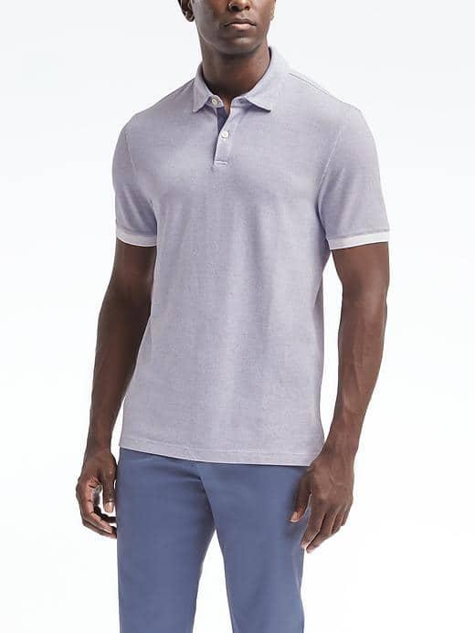 Banana Republic Mens Pique Mini Grid Polo - White