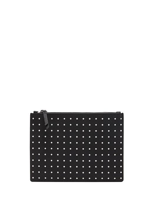 Banana Republic Womens Double Zip Pouch Black Polka Dot Size One Size