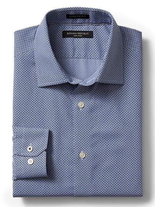Banana Republic Mens Camden Fit Non Iron Hash Dot Print Shirt - Blue Sky
