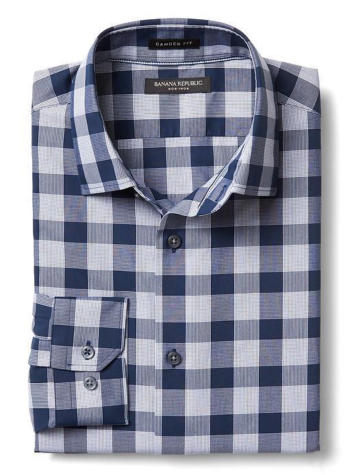 Banana Republic Mens Camden Fit Non Iron Bold Gingham Shirt Size L Tall - Navy Star