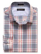 Banana Republic Mens Grant Fit Gingham Non Iron Cotton Shirt Size L Tall - Orange