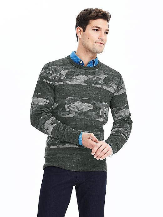Banana Republic Mens Camo Stripe Birdseye Pullover Size L Tall - Forest Pine