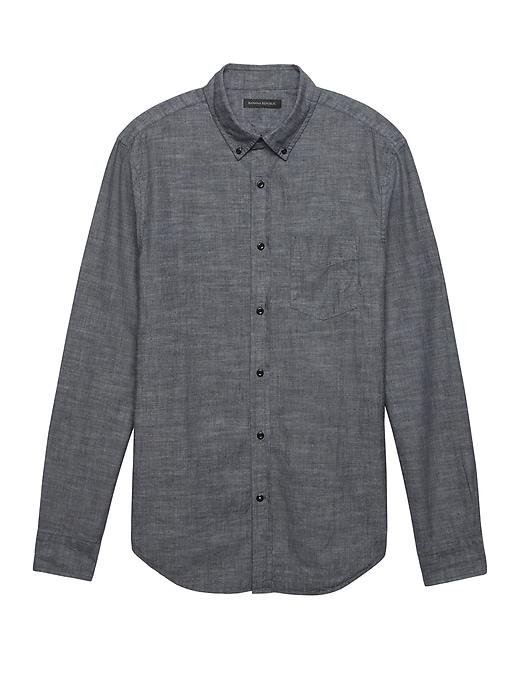 Banana Republic Mens Grant Slim-fit Chambray Shirt Dark Denim Size Xl
