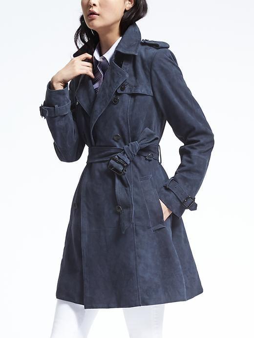 Banana Republic Womens Classic Suede Trench Navy Size Xl