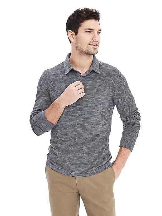 Banana Republic Mens Long Sleeve Pique Polo - Black