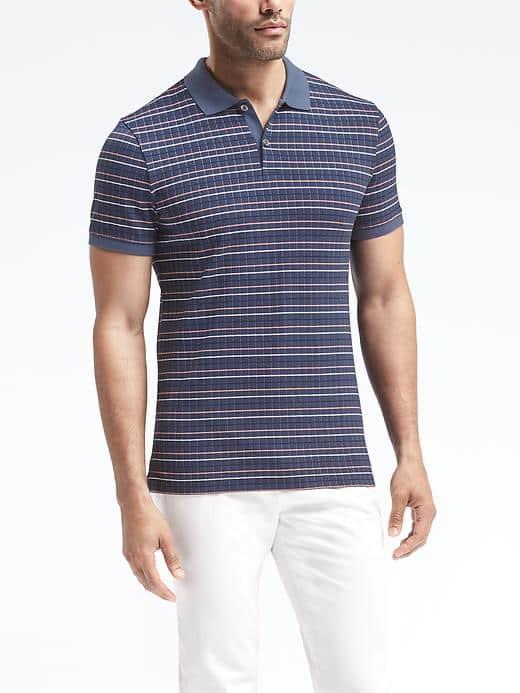 Banana Republic Mens Slim Pique Large Grid Polo - Blue