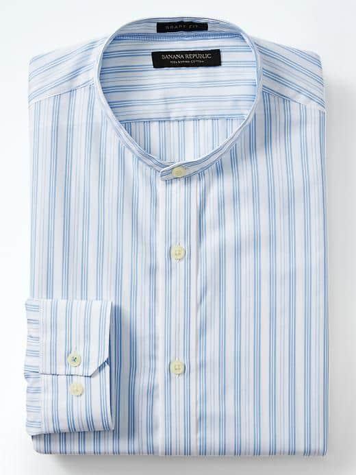 Banana Republic Mens Grant Fit Supima Cotton Blue Stripe Shirt - Wind Blue
