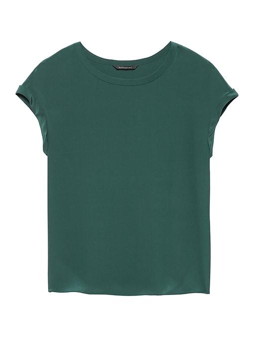 Banana Republic Womens Washable Silk Roll-cuff Top Stream Blue Size Xs