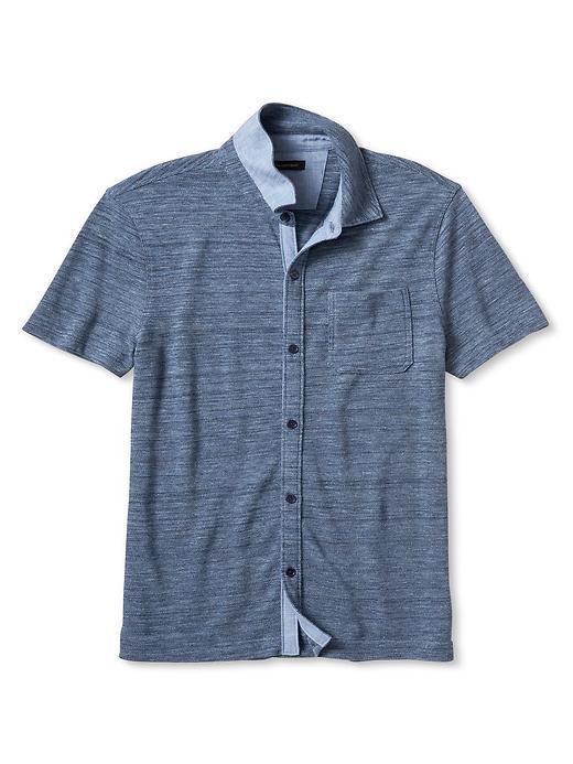 Banana Republic Indigo Short Sleeve Shirt Size L Tall - Blue Dusk