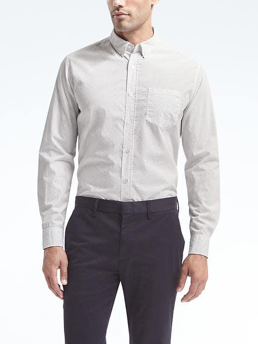 Banana Republic Mens Camden Fit Custom Wash Print Shirt - Smoke Gray