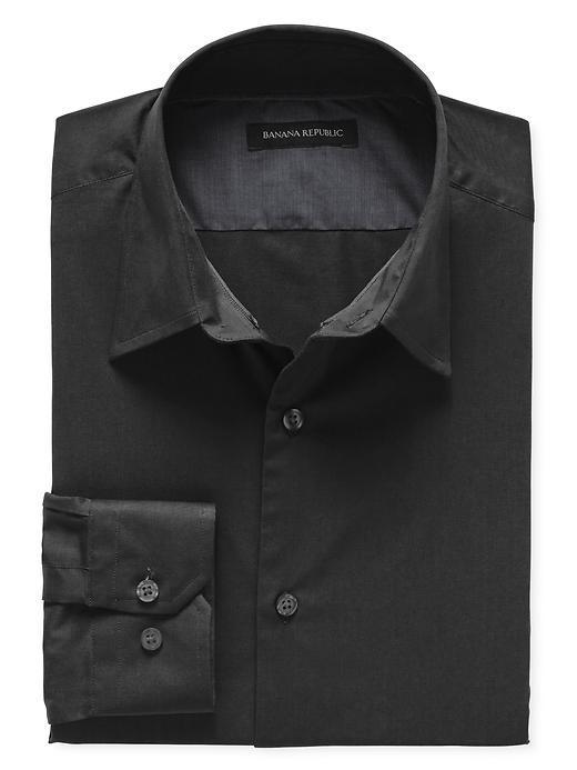 Banana Republic Slim Fit Blue Stretch Poplin Dress Shirt - Black