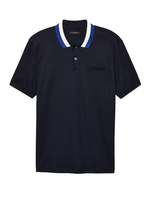 Banana Republic Mens Slim Luxury-touch Tri-color Collar Polo Shirt Navy Blue Size Xs