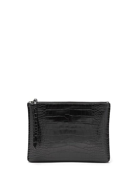 Banana Republic Womens Vegan Leather Medium Zip Pouch Black Crocodile Effect Size One Size