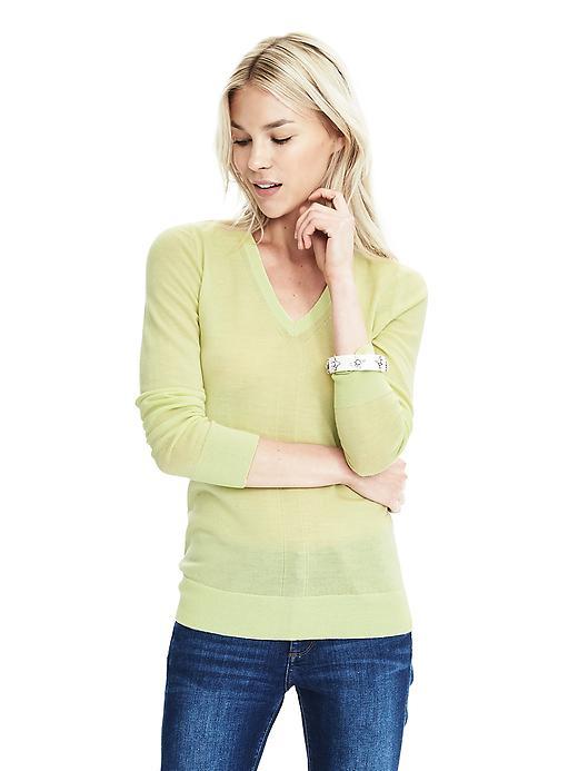 Banana Republic Womens Merino Sweater Vee - Stem Green