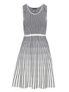 Banana Republic Womens Petite Stripe-knit Fit-and-flare Dress White & Blue Size S