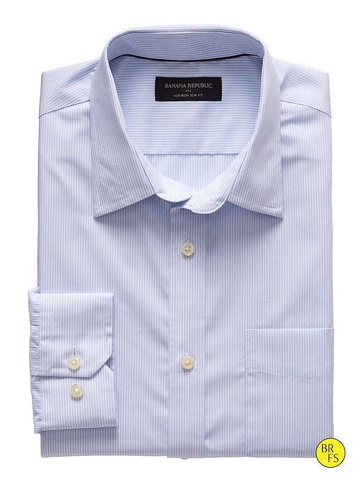 Banana Republic Factory Slim Fit Non Iron Mini Stripe Shirt Size L - Micro Stripe