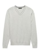 Banana Republic Mens Silk Cotton Cashmere Varsity V-neck Sweater Light Gray Size L