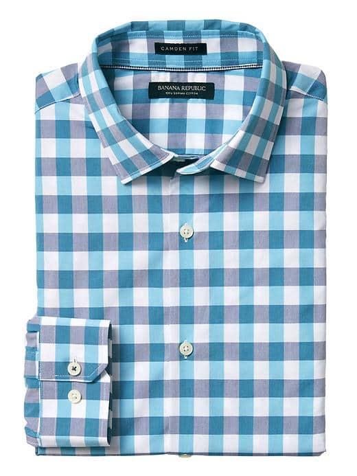 Banana Republic Mens Camden Fit Supima Cotton Gingham Shirt - Blue Tropic