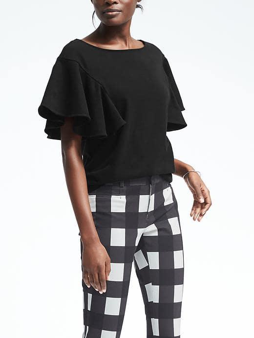 Banana Republic Womens Flutter Sleeve Top - Black