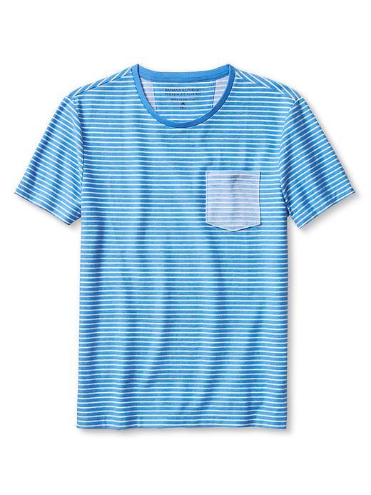 Banana Republic Mens Stripe Pocket Tee Size L Tall - Harbor Blue