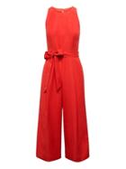 Banana Republic Womens Cropped Linen-blend Wide-leg Jumpsuit Popsicle Red Size 12