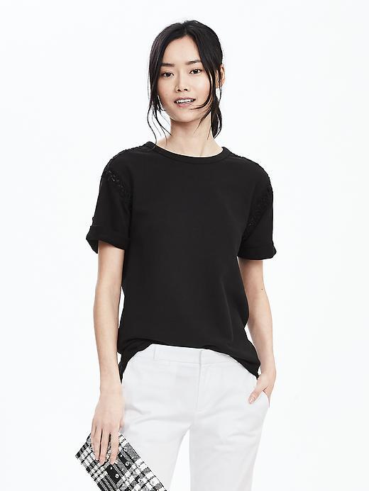 Banana Republic Womens Lace Trim Top Size L - Black