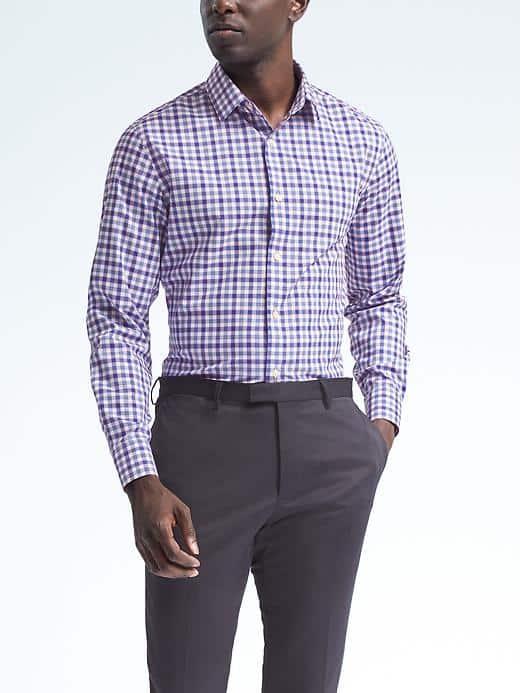 Banana Republic Mens Grant Fit Cotton Stretch Non Iron Tri Tone Shirt - Mantego Bay Blue