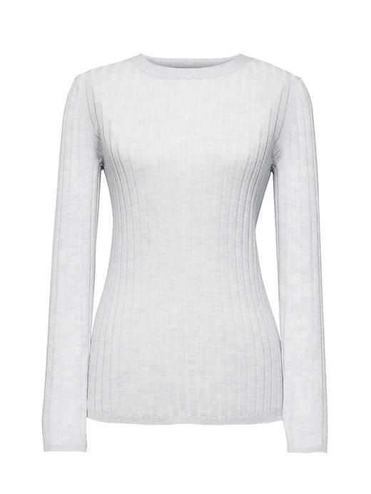 Banana Republic Womens Machine-washable Merino Wool Ribbed Crew-neck Sweater Light Gray Size M