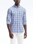 Banana Republic Mens Grant Fit Cotton Stretch Pinpoint Gingham Oxford Shirt - Slalom Blue