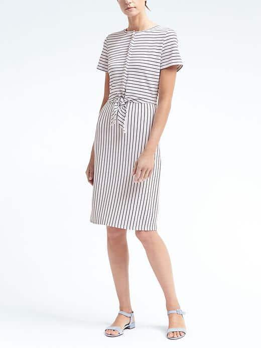 Banana Republic Womens Stripe Tie Front Dress - White Stripe